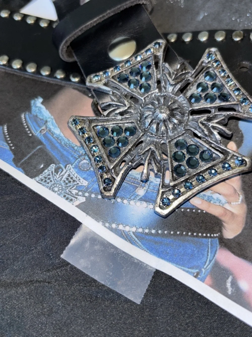 Vintage 2000s black leather studded cross belt